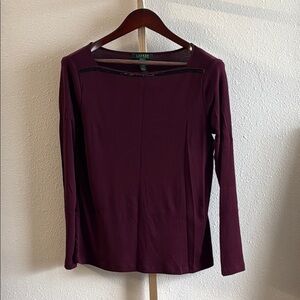 Lauren Ralph Lauren Elegant Cotton Top long sleeve plum glass bead – Size L